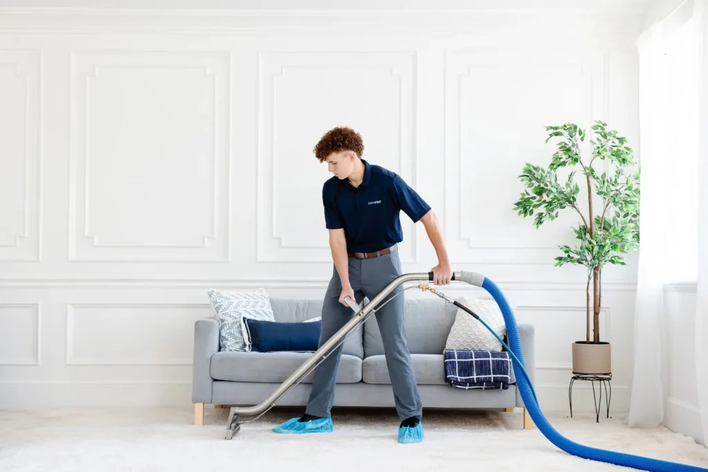 A professional cleaner uses specialized equipment to deep clean a home, helping to extend the life of carpets and rugs.