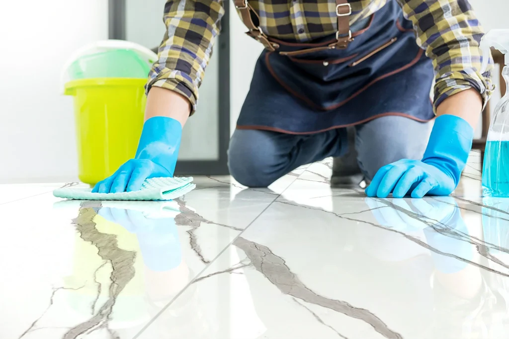 Tile Cleaning & Stone Restoration Tips showing clean tiled floor with polished stone surface
