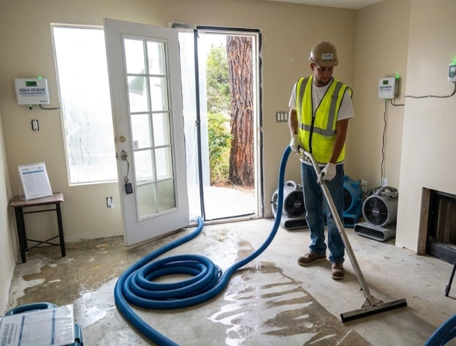 A professional uses advanced water extraction tools and sensors for Water Damage Restoration Tips in a home