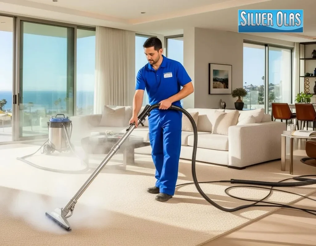 carpet cleaning San Diego service removing stains from a modern living room carpet cleanly