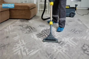 Professional technician using extraction wand on rug for Steam Carpet Cleaning service.